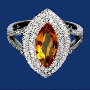 925 Sterling Silver Ring SZ 7.5 with Natural Marquise Citrine 12x6mm